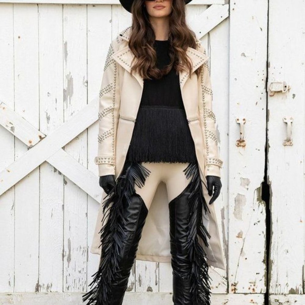 Callie Wear it Like you Mean It Vegan Leather Trench Coat With Studs Azalea Wang - Picture 8 of 10